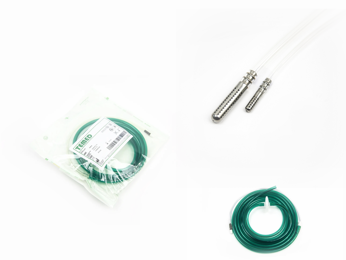 TEMED products: sterile packaged gas diffuser, cardiac suckers and sterile tubing